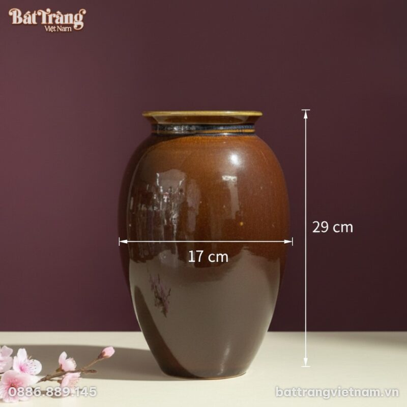 Kích thước Lọ hoa dáng xoài men nâu hoả biến BT-LHS37