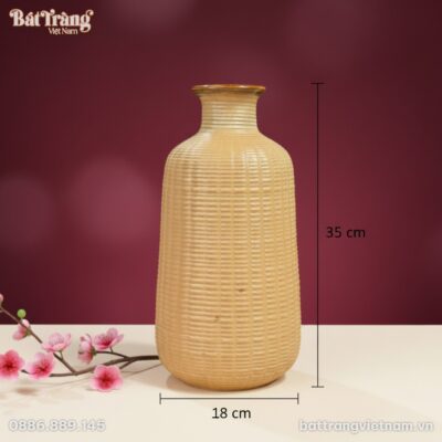 Kích thước Lọ Hoa Gốm Bát Tràng Dáng Trụ Vân Nổi Men Kem BT-LHS34