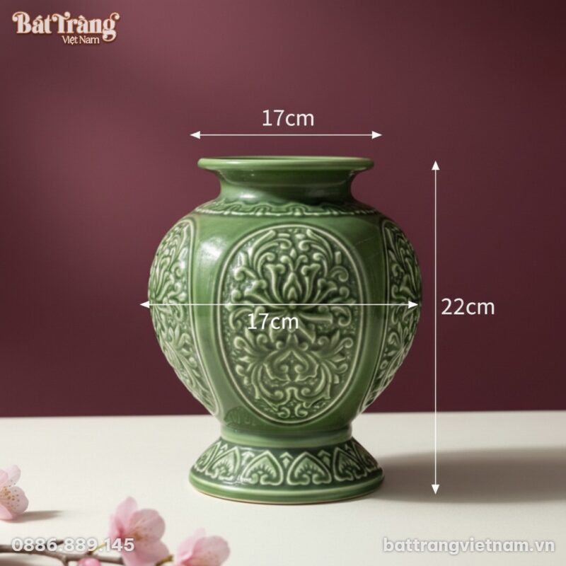 Kích thước Lọ hoa men lục bảo tứ cảnh hoa dây BT_LHS35