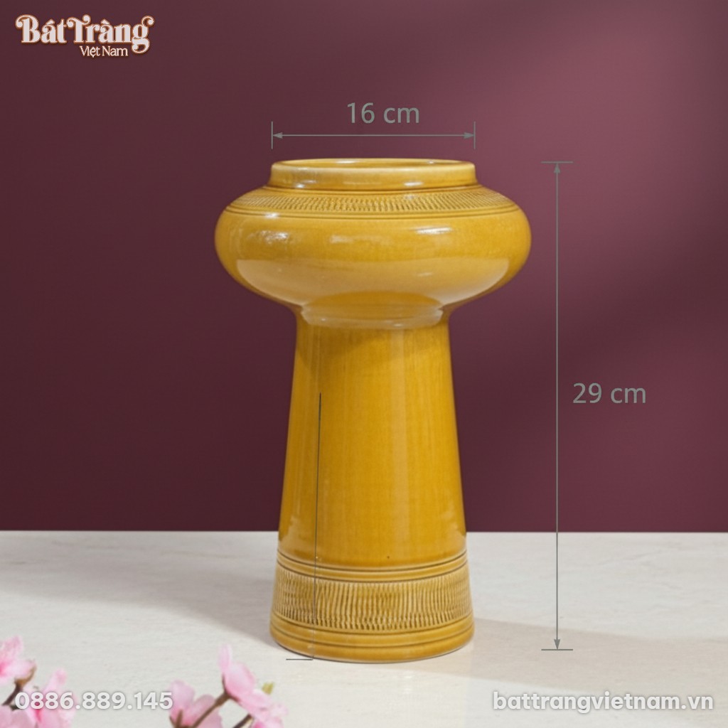 K&iacute;ch thước Lọ hoa men v&agrave;ng n&acirc;u d&aacute;ng BT-LHS43