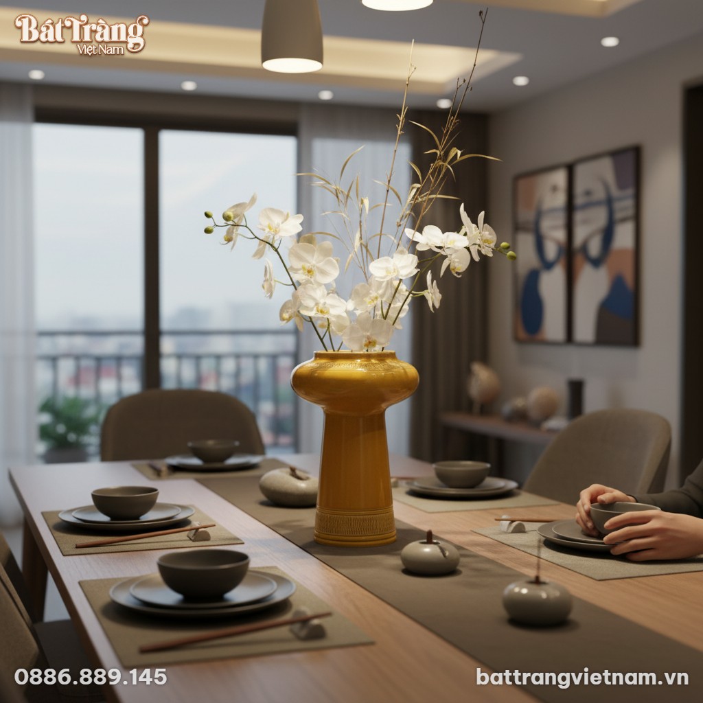 Lọ hoa men v&agrave;ng n&acirc;u d&aacute;ng BT-LHS43 đặt trang trọ...