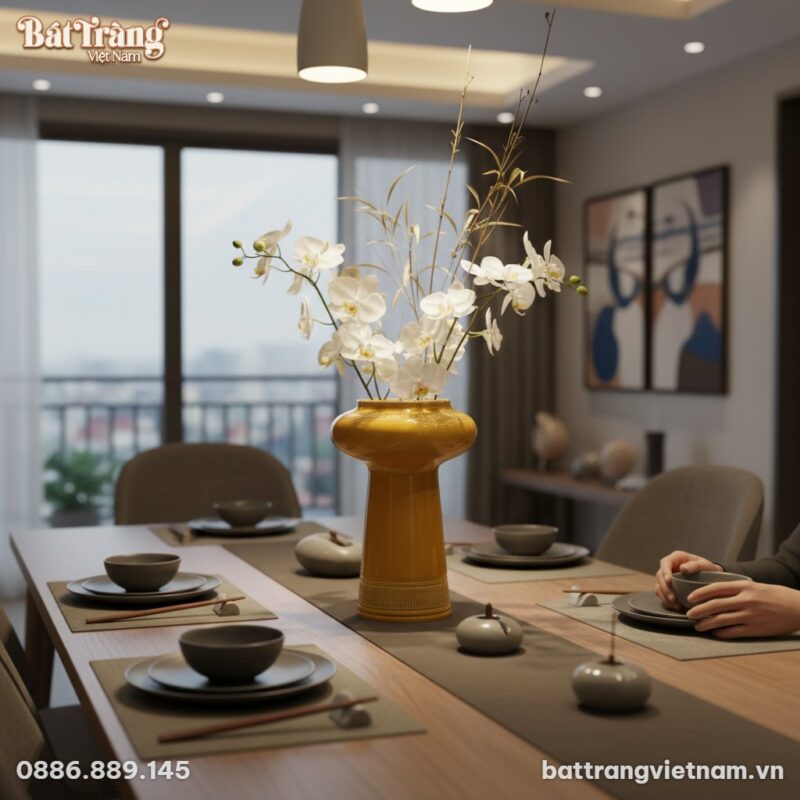 Lọ hoa men vàng nâu dáng BT-LHS43 đặt trang trọ...