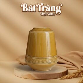 Lọ hoa men vàng nâu dáng chum trụ thấp BT-LHS42