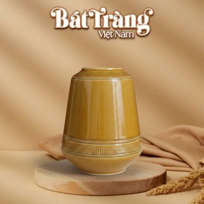 Lọ hoa men vàng nâu dáng chum trụ thấp BT-LHS42 - Ảnh đại diện
