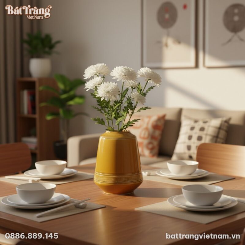 Không gian bàn ăn ấm cúng trong căn hộ hiện đại...