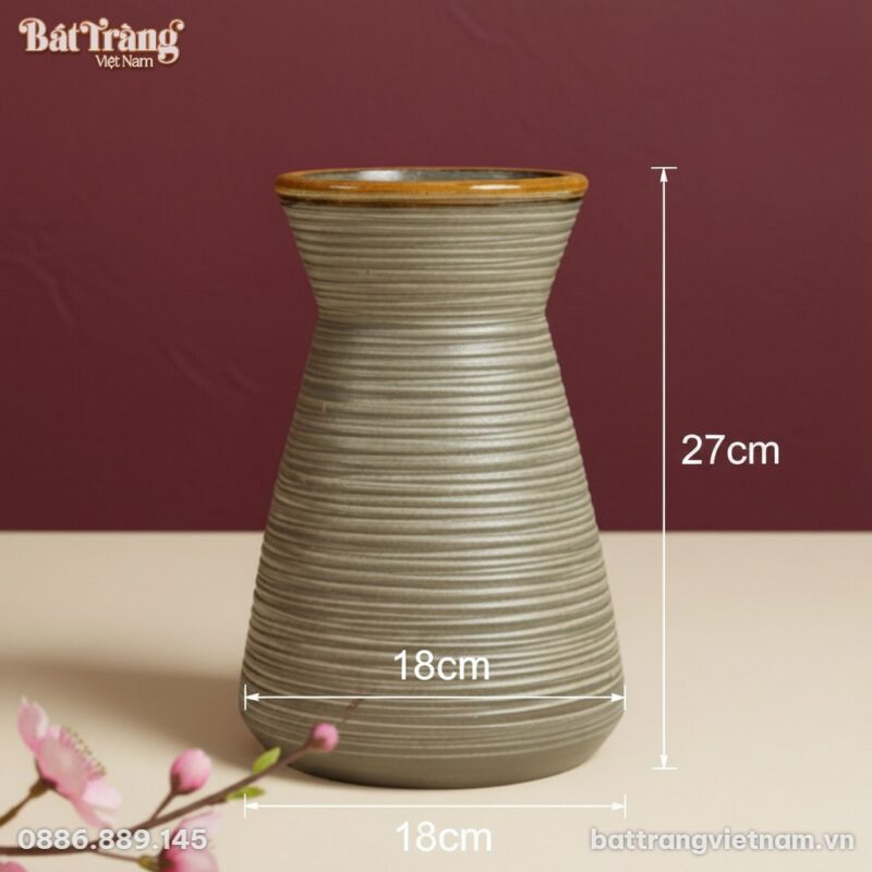 Kích thước Lọ vuốt tay gốm mộc dáng chân váy miệng loe BT-LHS33