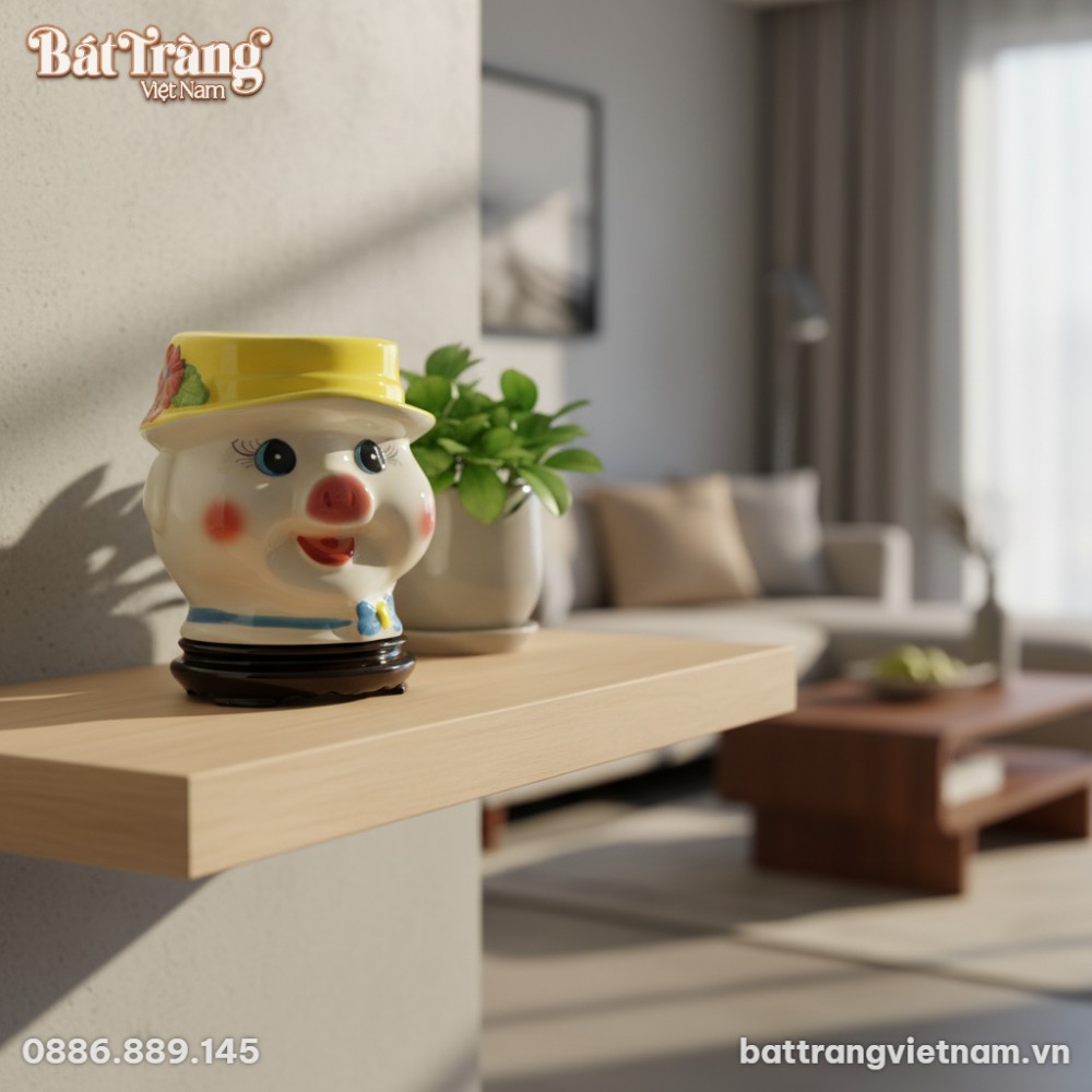 Chú lợn đất đa sắc 20cm với nụ cười rạng rỡ, đặ...