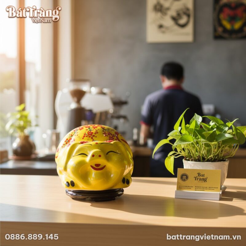 Ống heo "Phúc Lộc" size đại màu vàng đặt nổi bậ...