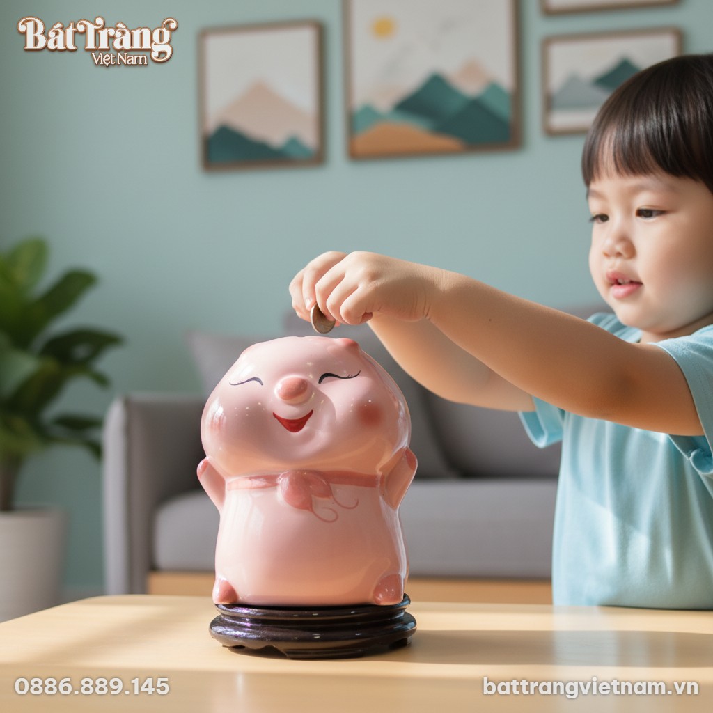 Một đứa trẻ đang khám phá việc tiết kiệm tiền c...