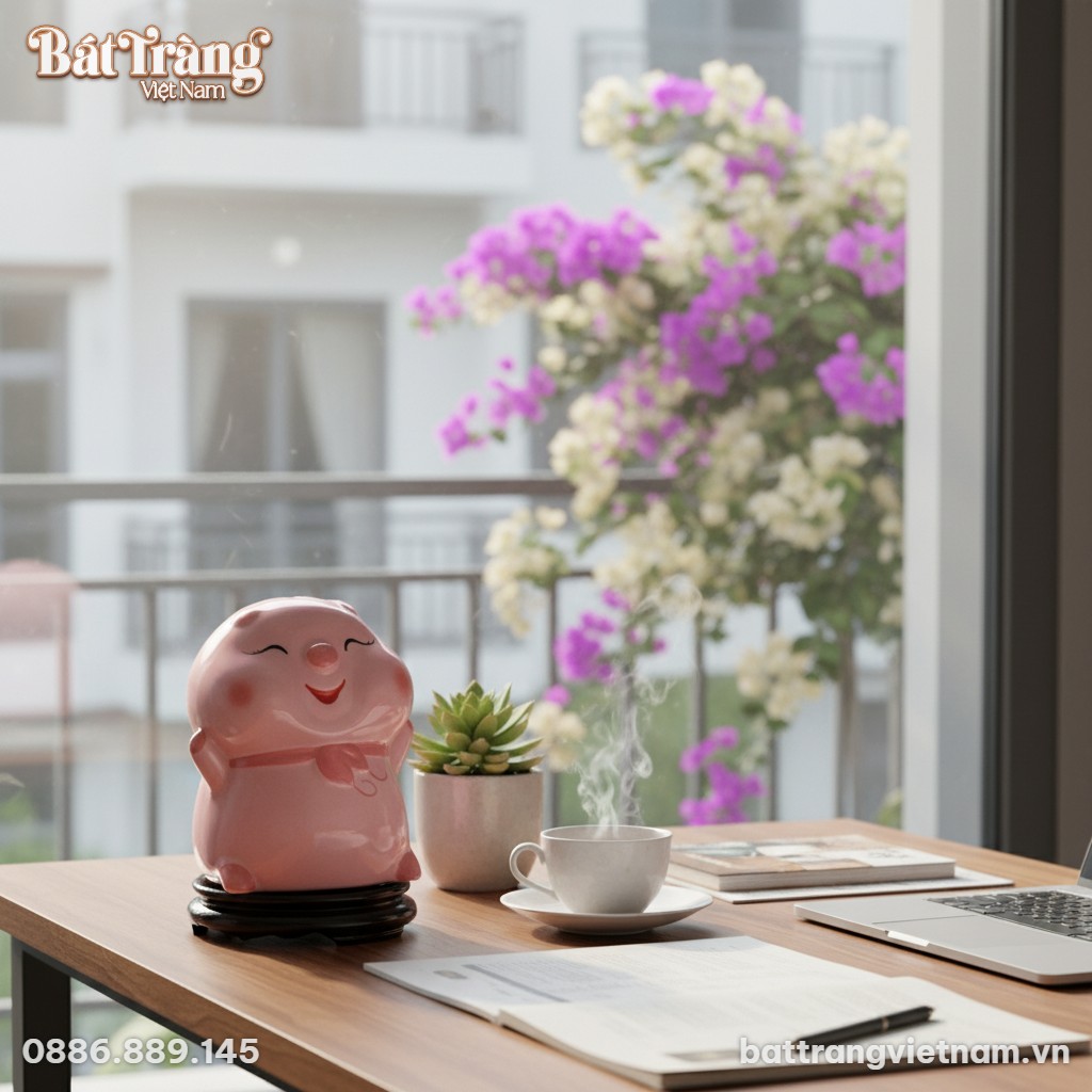 Ống tiết kiệm bé bánh bao màu hồng nổi bật trên...