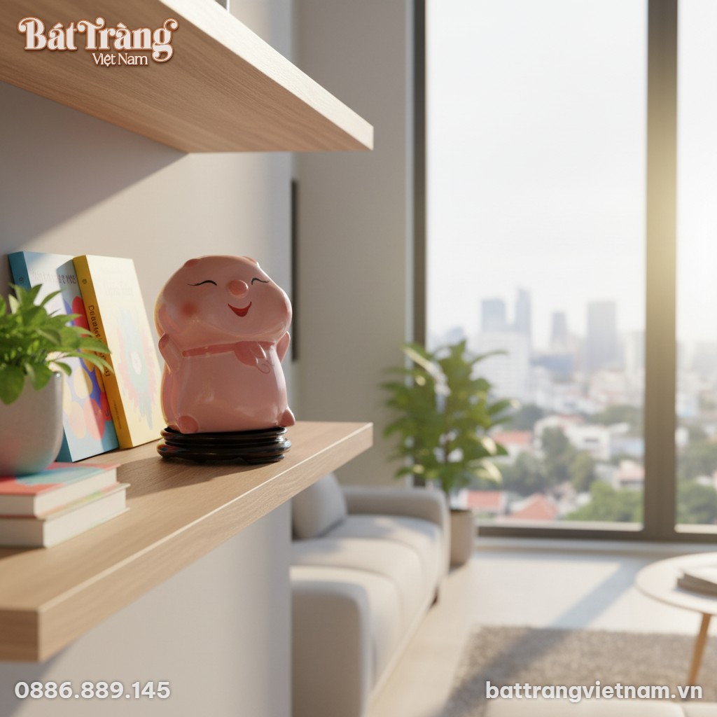 Ống tiết kiệm heo hồng má phính đặt trang trọng...