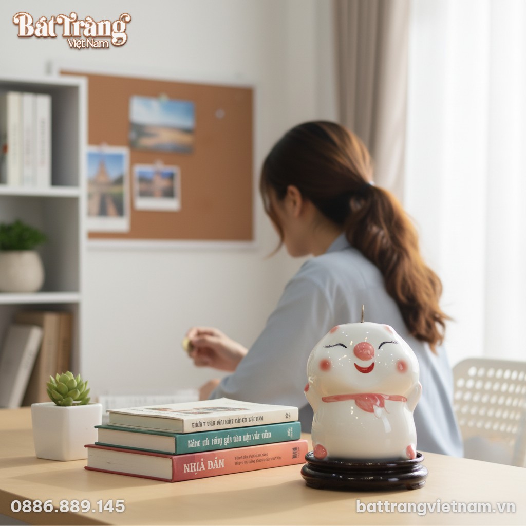 Ống tiết kiệm ch&uacute; heo b&aacute;nh bao trắng đặt tinh t...