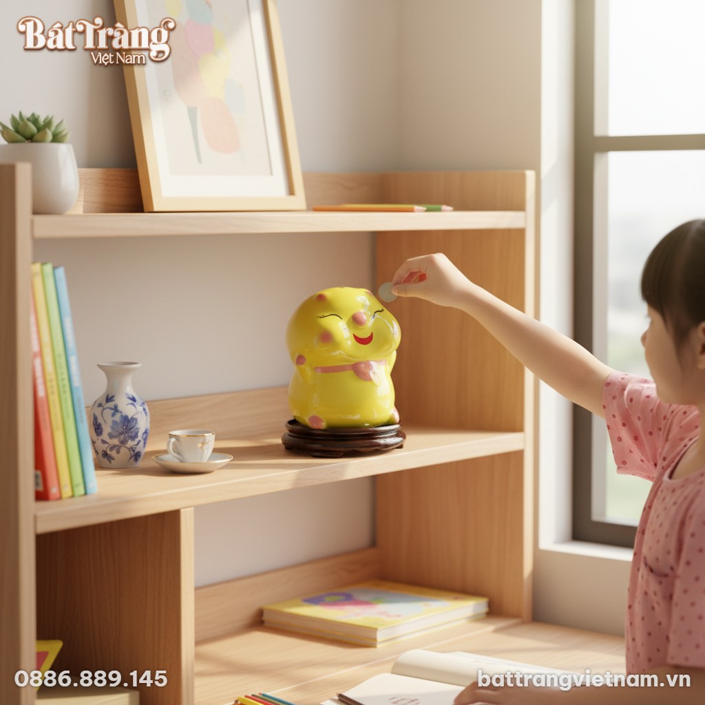 Ống tiết kiệm b&eacute; b&aacute;nh bao m&aacute; ph&iacute;nh m&agrave;u v&agrave;ng nổi...