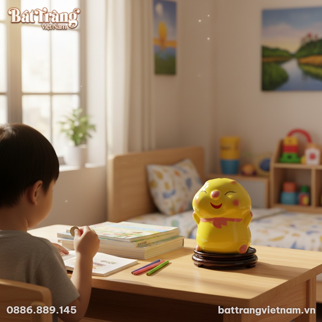 Ống tiết kiệm b&eacute; b&aacute;nh bao m&aacute; ph&iacute;nh m&agrave;u v&agrave;ng tr&ecirc;...