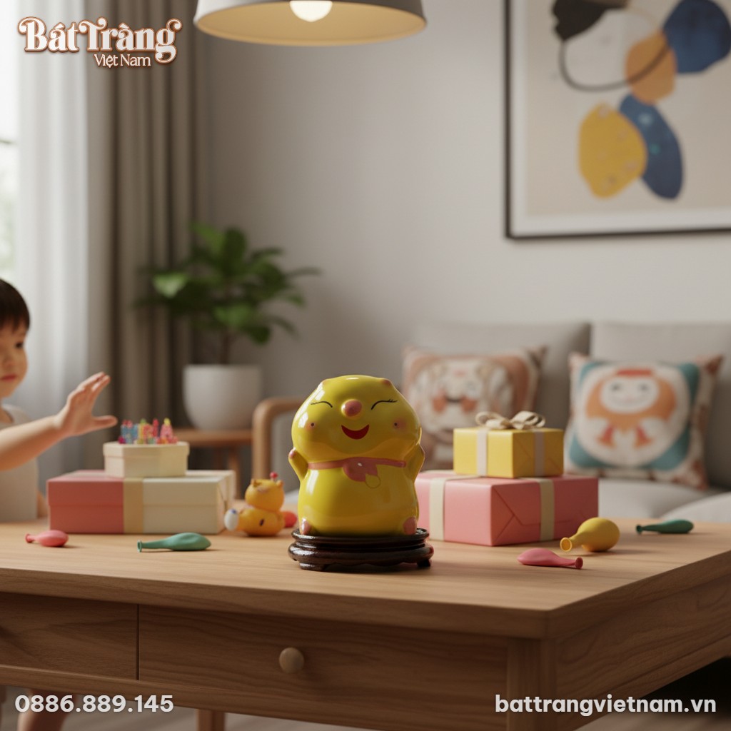 Ống tiết kiệm b&eacute; b&aacute;nh bao m&aacute; ph&iacute;nh m&agrave;u v&agrave;ng đ&aacute;n...