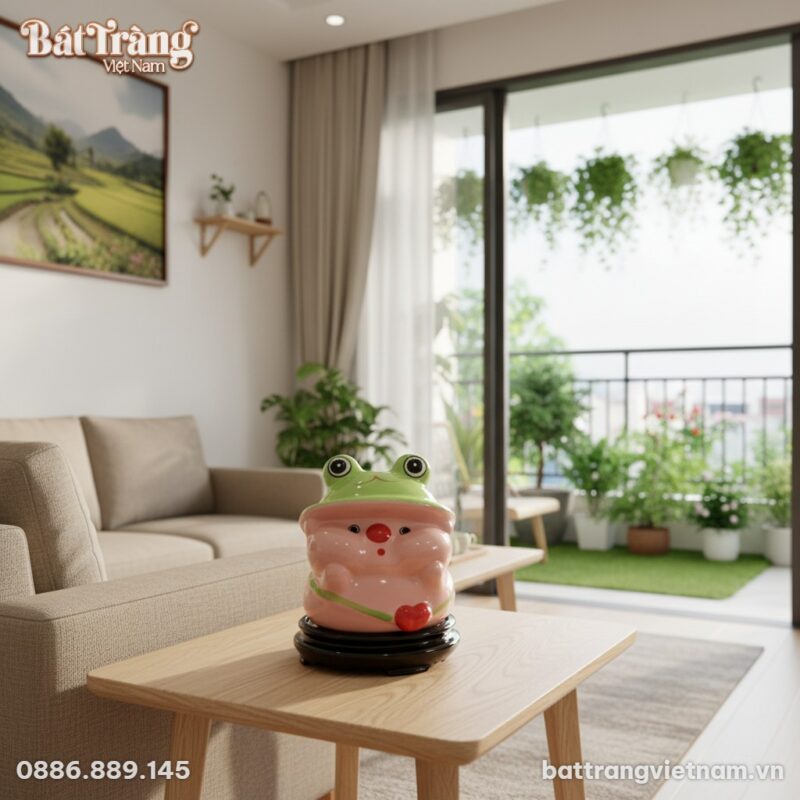 Ống tiết kiệm bé heo hồng mũ ếch là điểm nhấn d...