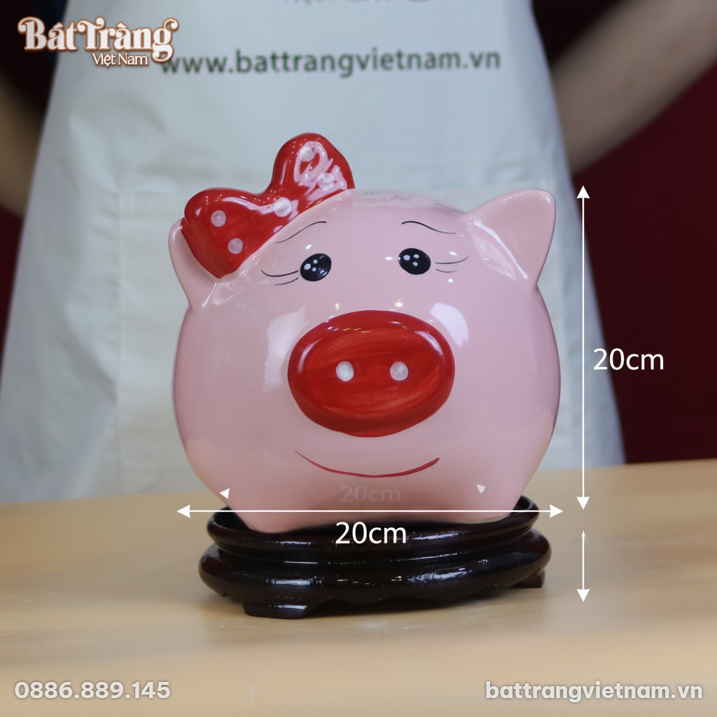 Kích thước Ống tiết kiệm heo hồng đeo nơ BT-HĐ12