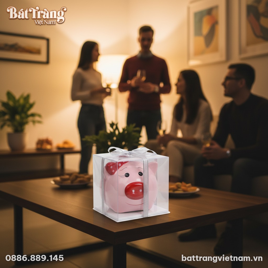 Cận cảnh ống tiết kiệm heo hồng Bát Tràng 20cm ...