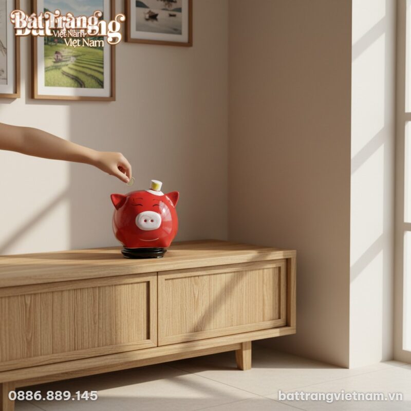 Ống tiết kiệm heo gốm sứ màu đỏ rạng rỡ đặt trê... Ống tiết kiệm heo gốm sứ màu đỏ rạng rỡ đặt trê...