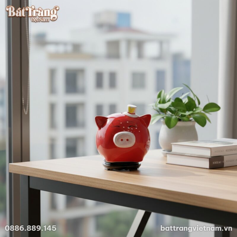 Ống tiết kiệm heo gốm sứ màu đỏ tươi đặt tinh t... Ống tiết kiệm heo gốm sứ màu đỏ tươi đặt tinh t...