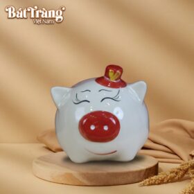Ống tiết kiệm heo màu trắng đội mũ BT-HĐ06