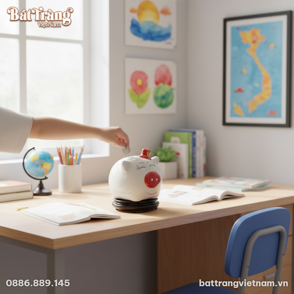 Ống heo đất gốm sứ B&aacute;t Tr&agrave;ng 20cm đặt tr&ecirc;n b&agrave;n ...