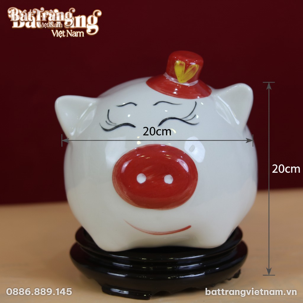 K&iacute;ch thước Ống tiết kiệm heo m&agrave;u trắng đội mũ BT-HĐ06