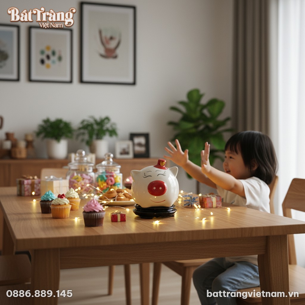 Ống heo đất B&aacute;t Tr&agrave;ng 20cm đặt tr&ecirc;n b&agrave;n tiệc si...