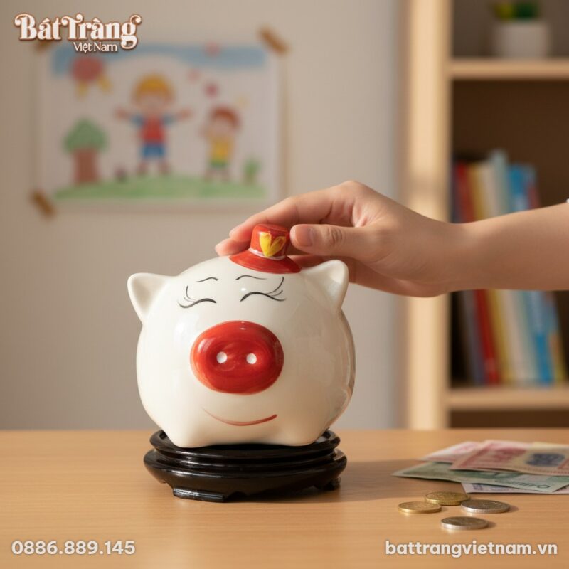 Cận cảnh ống heo đất Bát Tràng 20cm men bóng vớ...