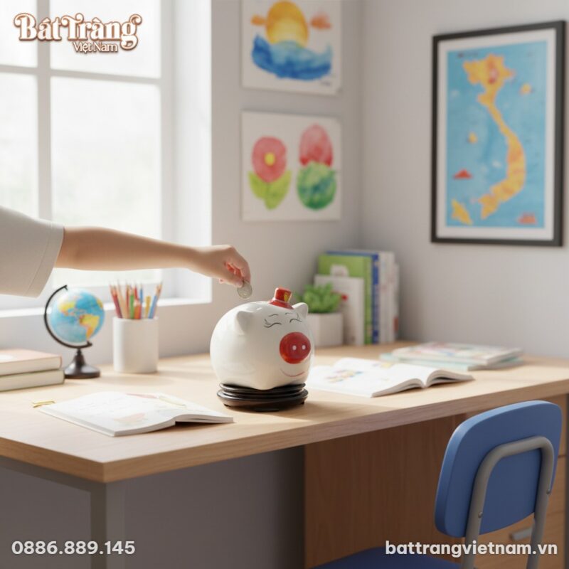 Ống heo đất gốm sứ Bát Tràng 20cm đặt trên bàn ...