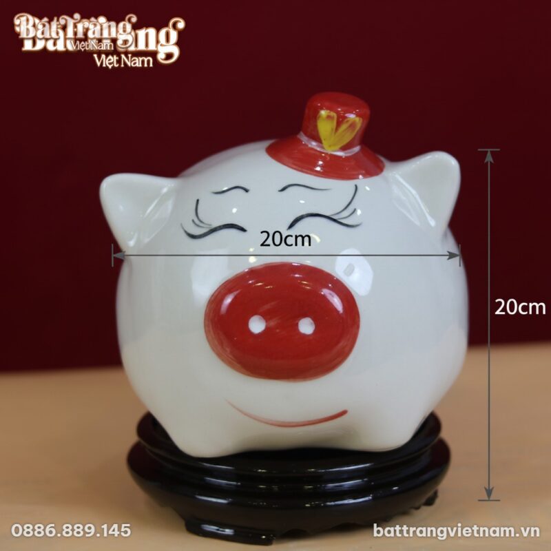 Kích thước Ống tiết kiệm heo màu trắng đội mũ BT-HĐ06