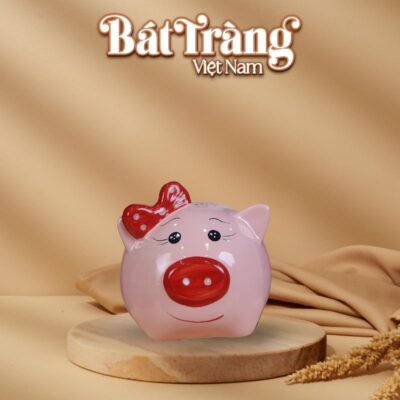 Ống tiết kiệm heo hồng đeo nơ BT-HĐ12