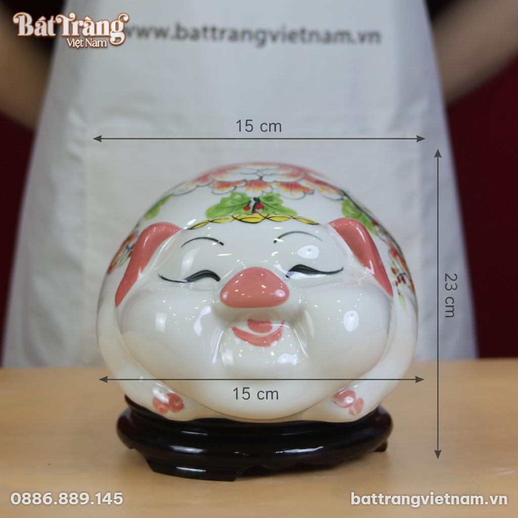 K&iacute;ch thước Ống tiết kiệm heo phệ mắt hip nằm m&agrave;u trắng hồng BT-HĐ07