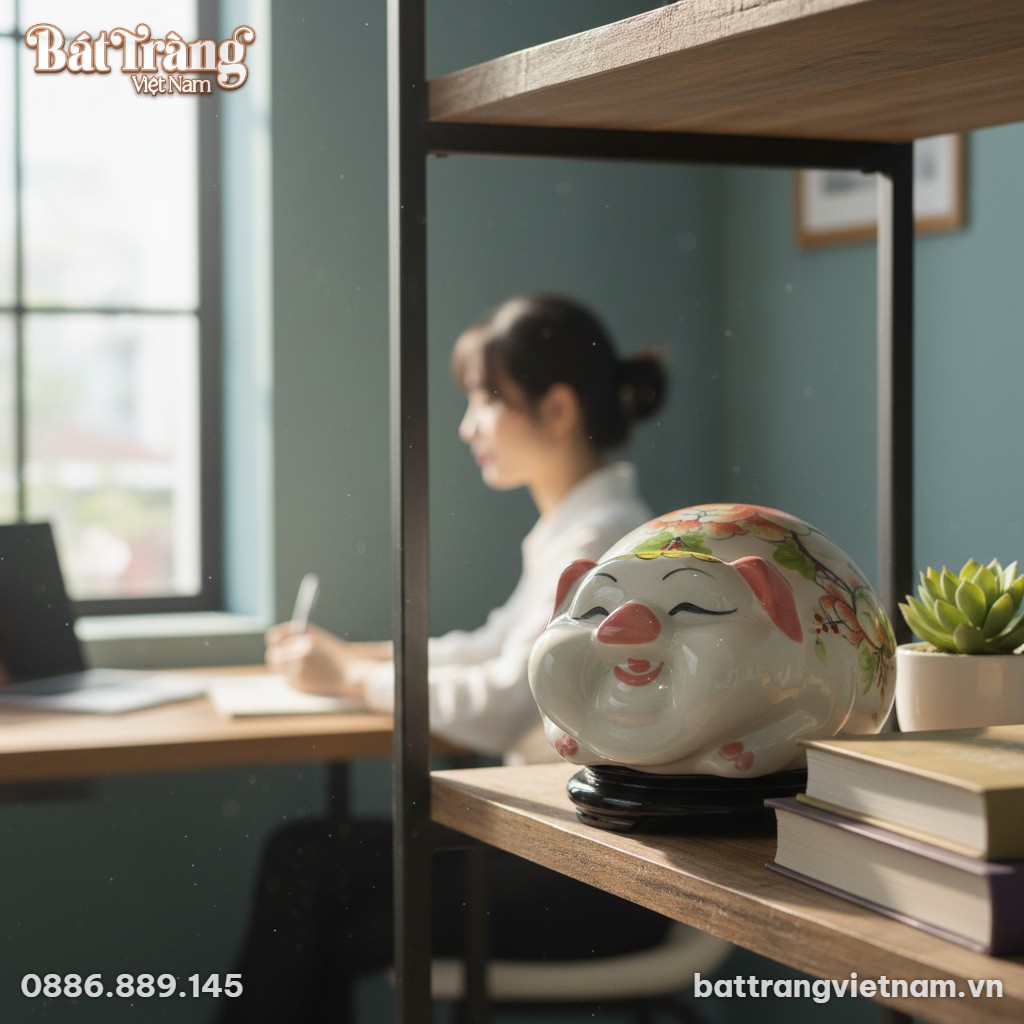 Ống tiết kiệm heo đất gốm sứ B&aacute;t Tr&agrave;ng h&igrave;nh heo...