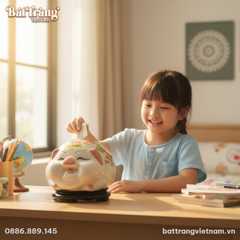 Ống tiết kiệm heo đất gốm sứ Bát Tràng men bóng...