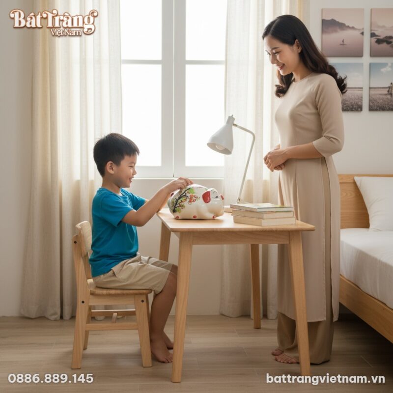 Một đứa trẻ đang vui vẻ bỏ tiền vào phần khe ở ... Một đứa trẻ đang vui vẻ bỏ tiền vào phần khe ở ...