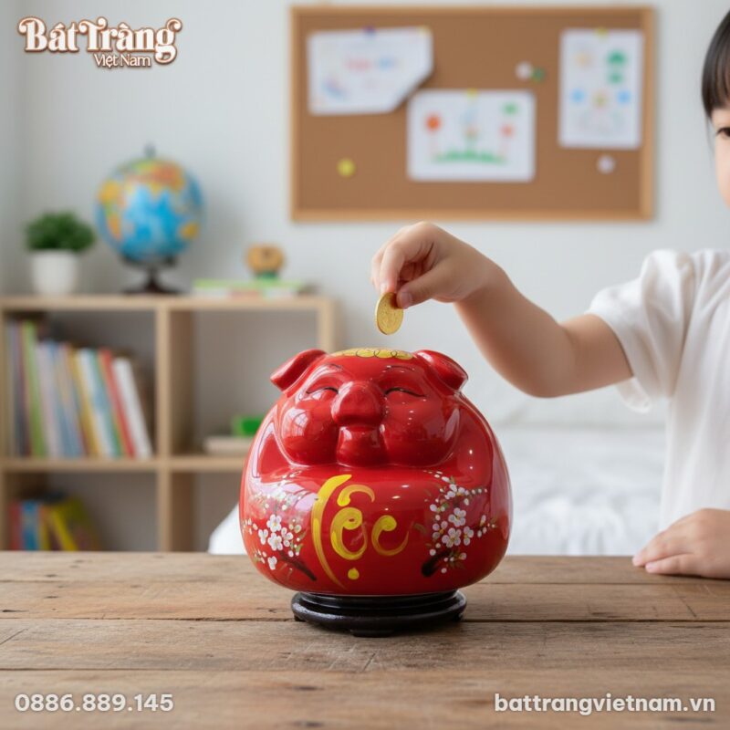 Cận cảnh ống heo gốm Bát Tràng đỏ rực men bóng,... Cận cảnh ống heo gốm Bát Tràng đỏ rực men bóng,...