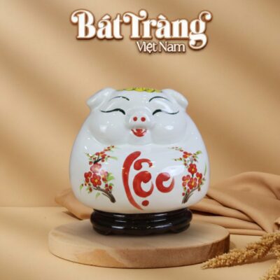 Ống tiết kiệm heo phệ mắt hip ngồi màu trắng chữ lộc BT-HĐ09 - Ảnh đại diện