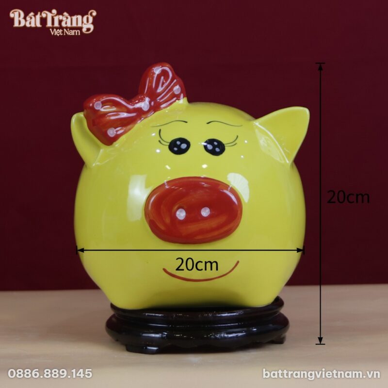 Kích thước Ống tiết kiệm heo vàng đeo nơ BT_HĐ13