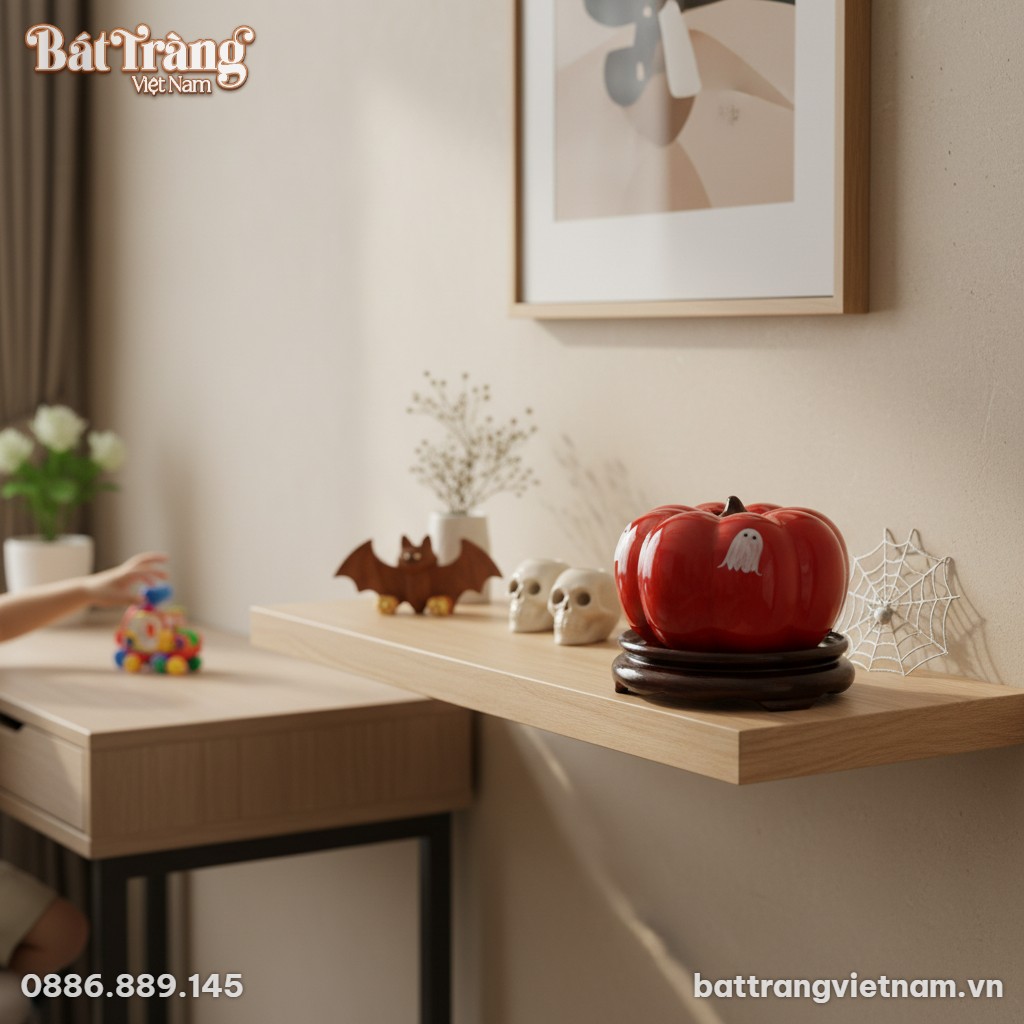 Ống tiết kiệm hình bí đỏ Bát Tràng men bóng đặt...