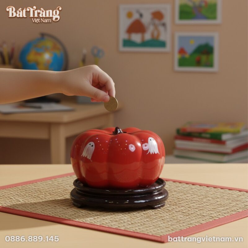 Cận cảnh ống tiết kiệm bí đỏ Bát Tràng men bóng... Cận cảnh ống tiết kiệm bí đỏ Bát Tràng men bóng...