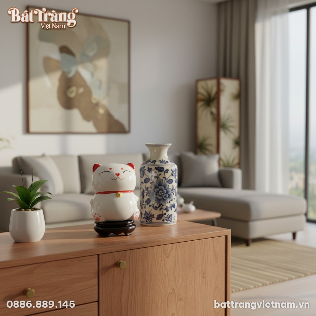 Ống tiết kiệm m&egrave;o thần t&agrave;i trắng BT-HĐ19 tr&ecirc;n t...