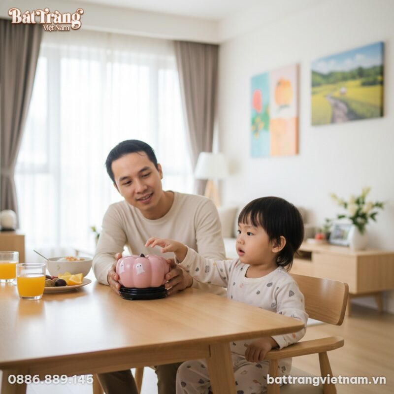 Một phụ huynh Việt Nam mỉm cười đặt quả bí ngô ...