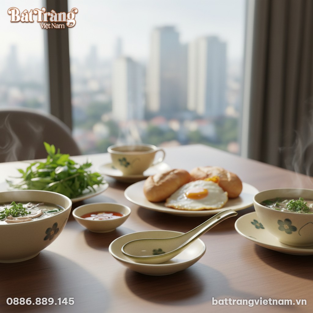 Cận cảnh chiếc th&igrave;a gốm B&aacute;t Tr&agrave;ng men kem họa t...