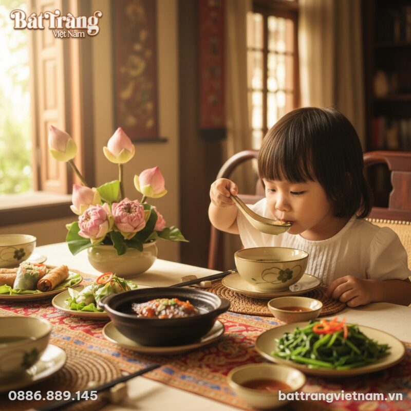 Chiếc thìa gốm Bát Tràng men kem họa tiết hoa x...