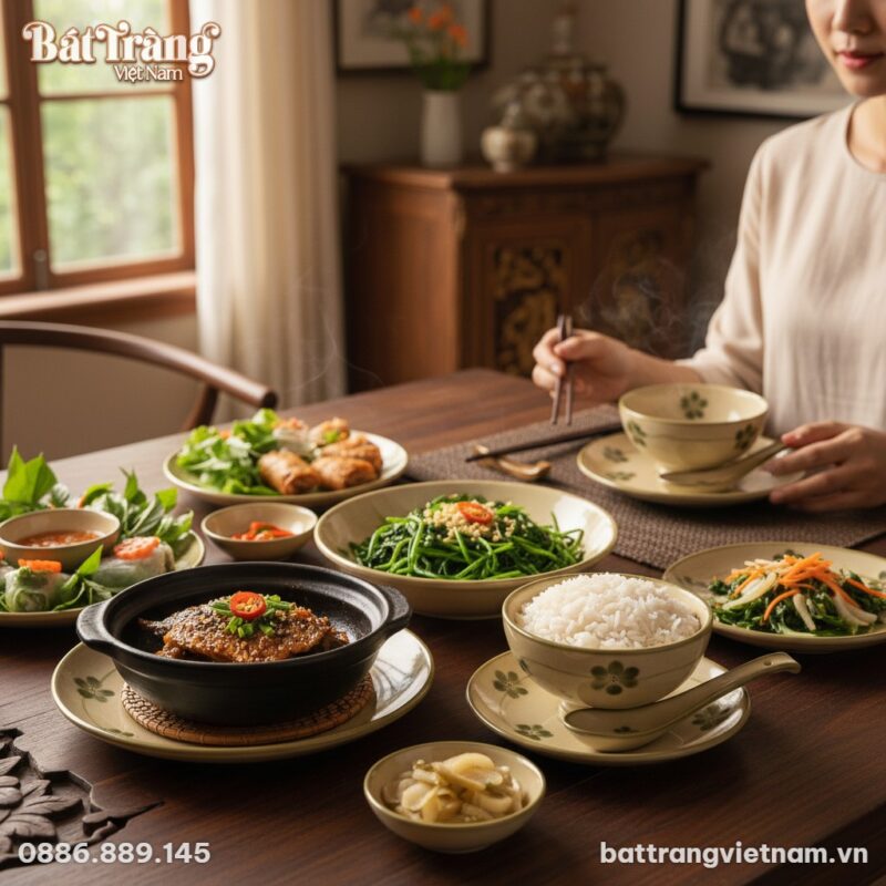 Chiếc thìa gốm Bát Tràng men kem họa tiết hoa x...