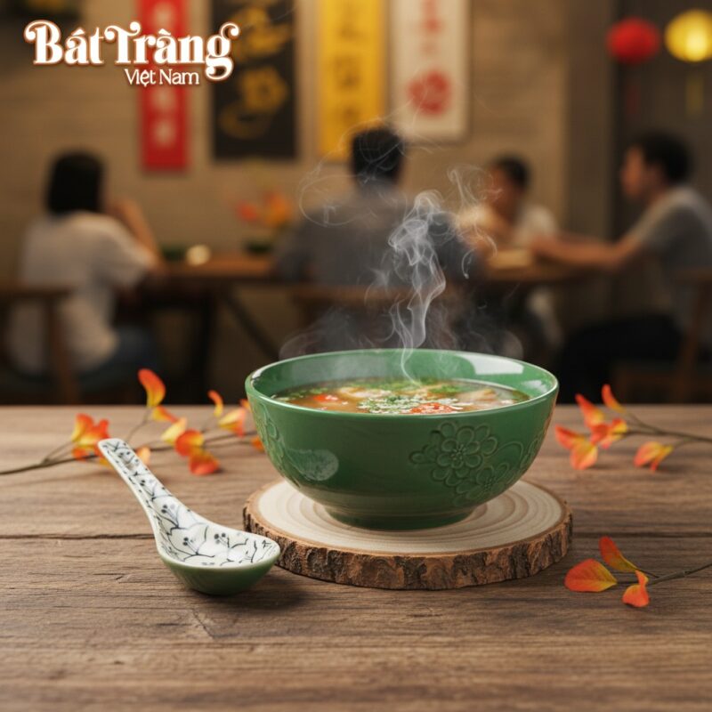 Chiếc thìa cơm gốm Bát Tràng họa tiết lá cành, ... Chiếc thìa cơm gốm Bát Tràng họa tiết lá cành, ...