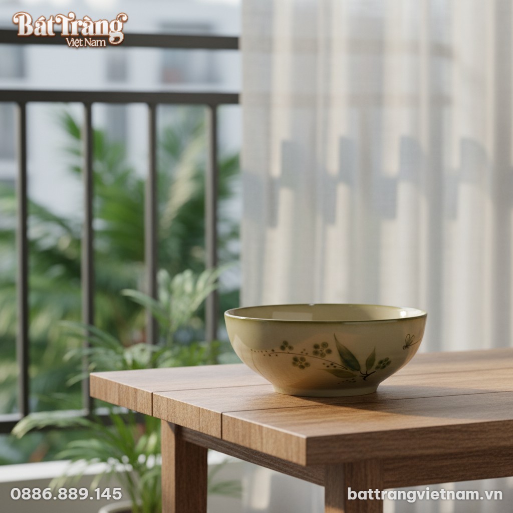 Cận cảnh t&ocirc; gốm B&aacute;t Tr&agrave;ng vẽ tay họa tiết hoa l...