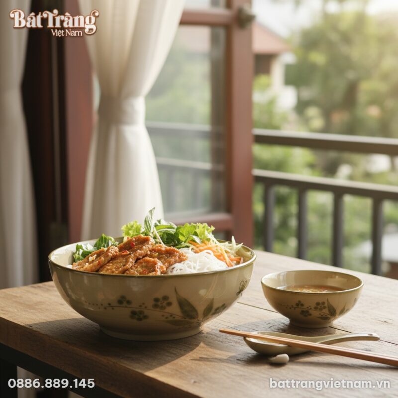 Cận cảnh tô gốm Bát Tràng vẽ tay họa tiết hoa l...