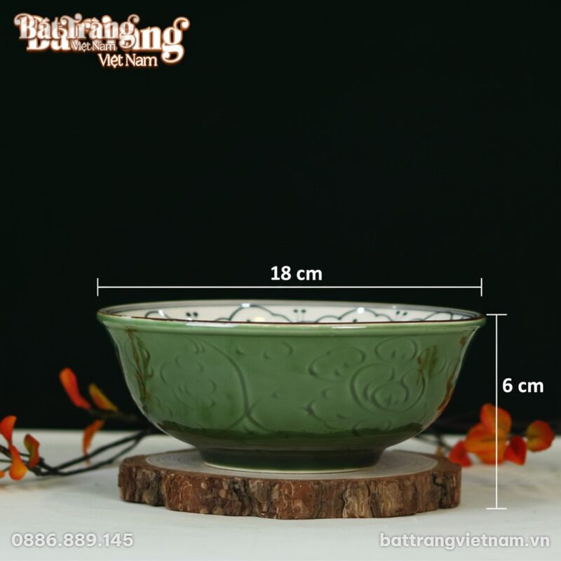 Kích thước Tô nông hoạ tiết bèo xanh men lục bảo BT-BD104 Kích thước Tô nông hoạ tiết bèo xanh men lục bảo BT-BD104